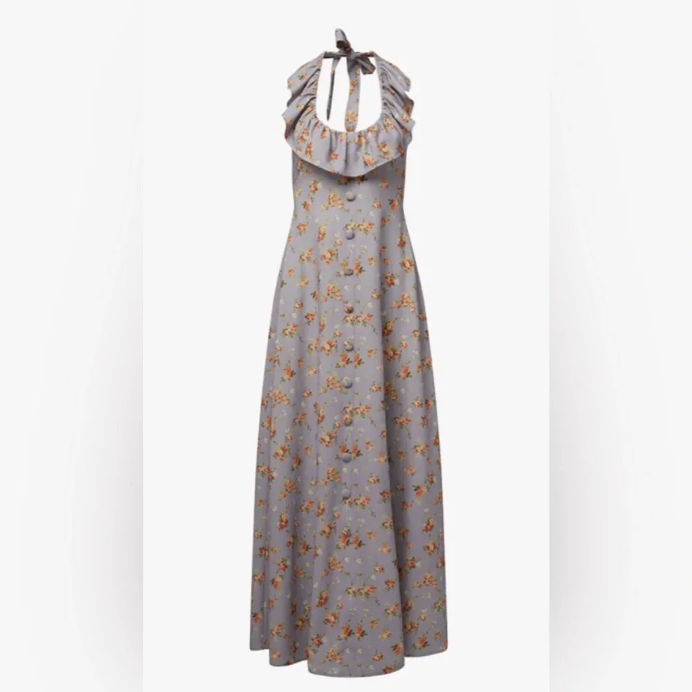 NWT WEWOREWHAT Roses Ruffle Halter Midi Dress fairy Cottagecore ethereal - Picture 6 of 9